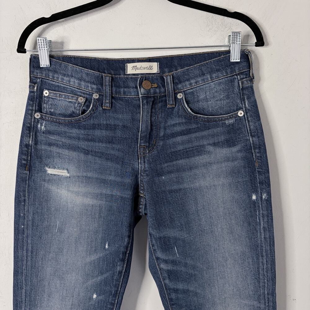 Madewell Women's Jeans 24 Slim Boyjean Distressed Med Wash Denim E0269 Low Rise - Picture 3 of 8